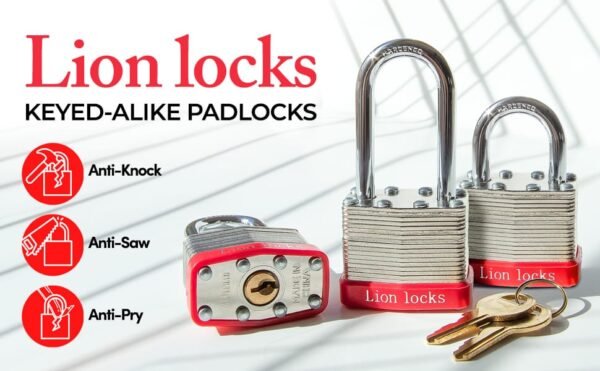 Lion Locks 12 Keyed-Alike Padlocks with 2” Long Shackle and 24 Keys