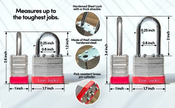 Lion Locks 12 Keyed-Alike Padlocks with 2” Long Shackle and 24 Keys